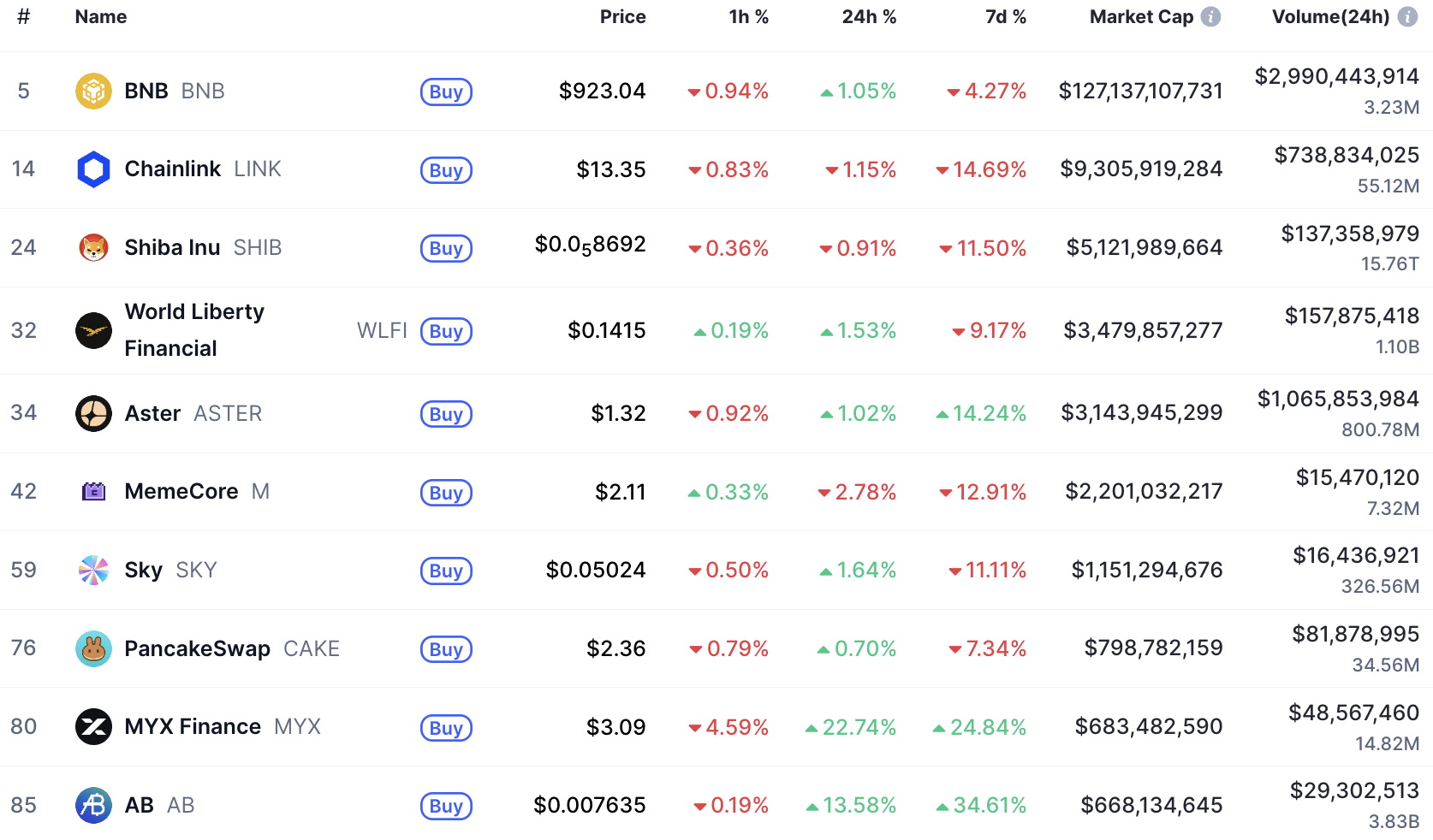 BNB Chain Top Performing Tokens