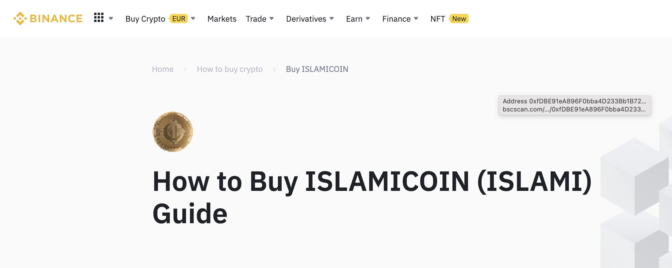 Binance Recognize ISLAMICOIN