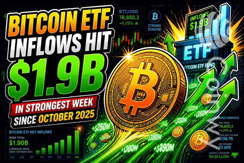 Bitcoin ETF Inflows Hit $1.9B in Strongest Week Since October 2025