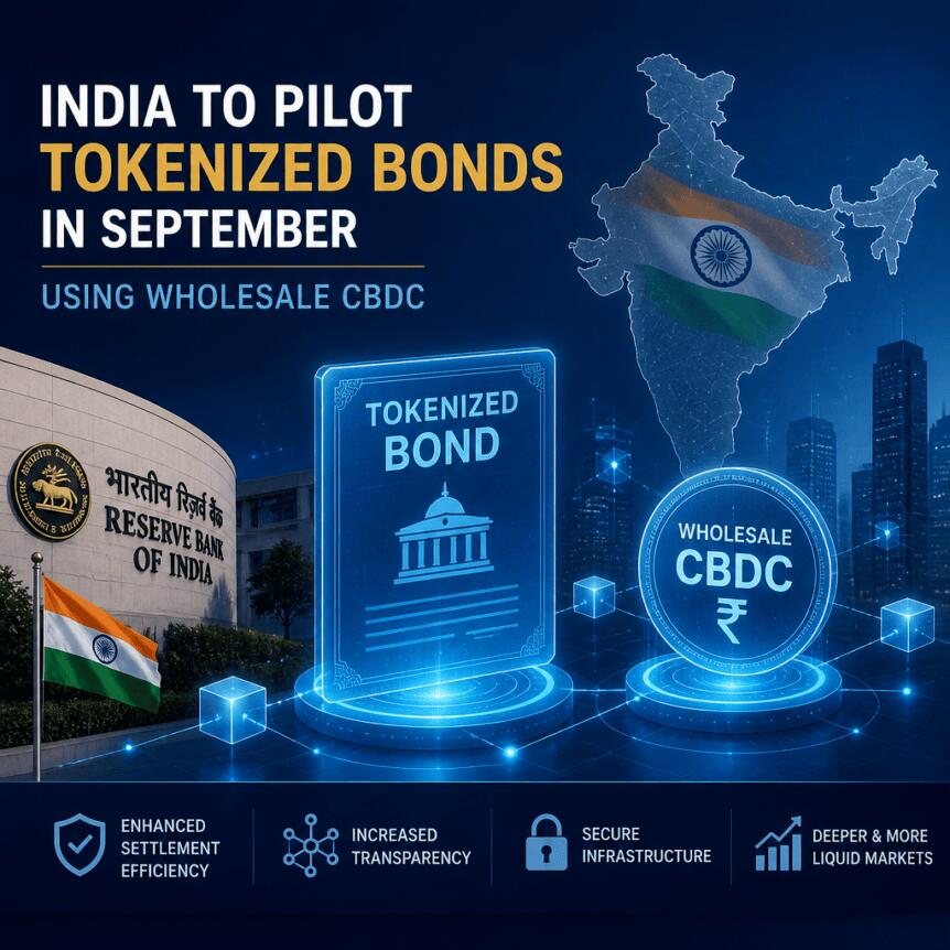 India to Pilot Tokenized Bonds in September Using Wholesale CBDC