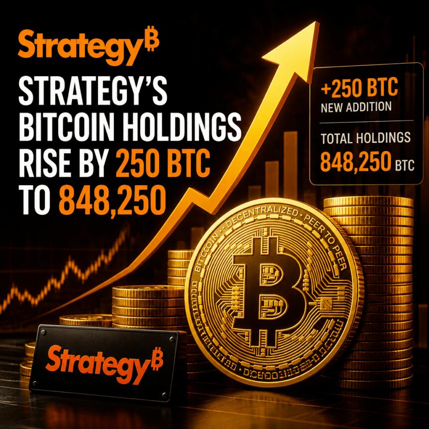 Strategy’s Bitcoin Holdings Rise by 250 BTC to 848,250