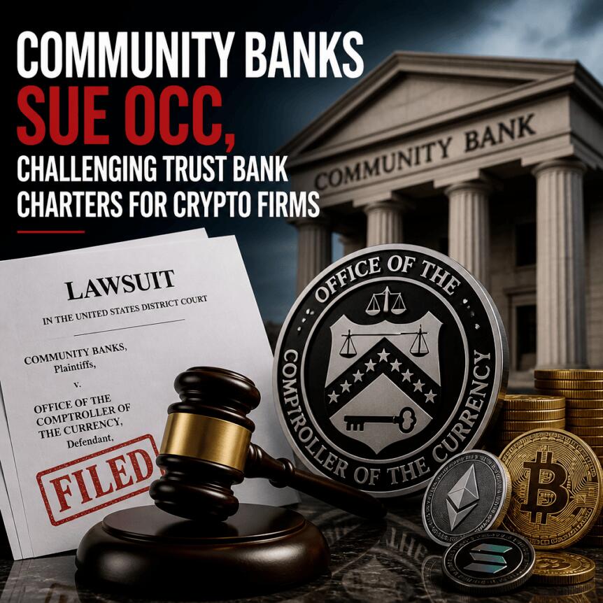 Community Banks Sue OCC, Challenging Trust Bank Charters for Crypto Firms