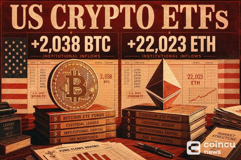 US Bitcoin ETFs Add 2,038 BTC; Ethereum ETFs Add 22,023 ETH