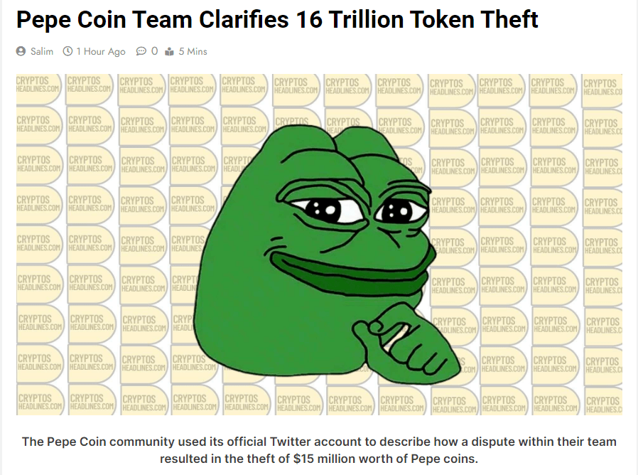 Pepe Coin Team Clarifies 16 Trillion Token Theft