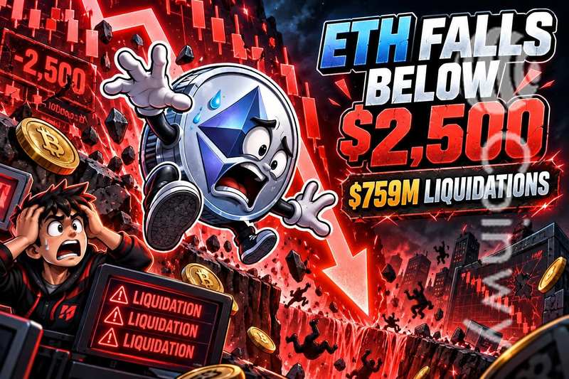 ETH Falls Below $2,500 as Crypto Liquidations Hit $759M