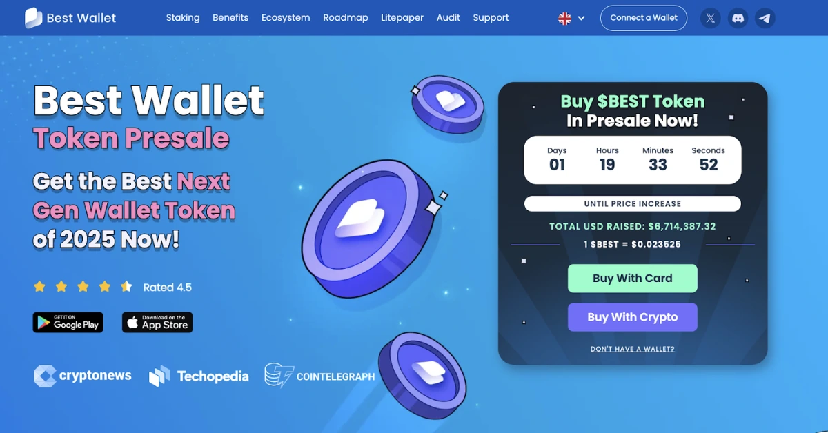 Best Wallet Token Set to Pump 10x as $BEST Presale Nears $7M