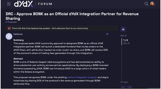 dYdX considers approving BONK as an integration partner