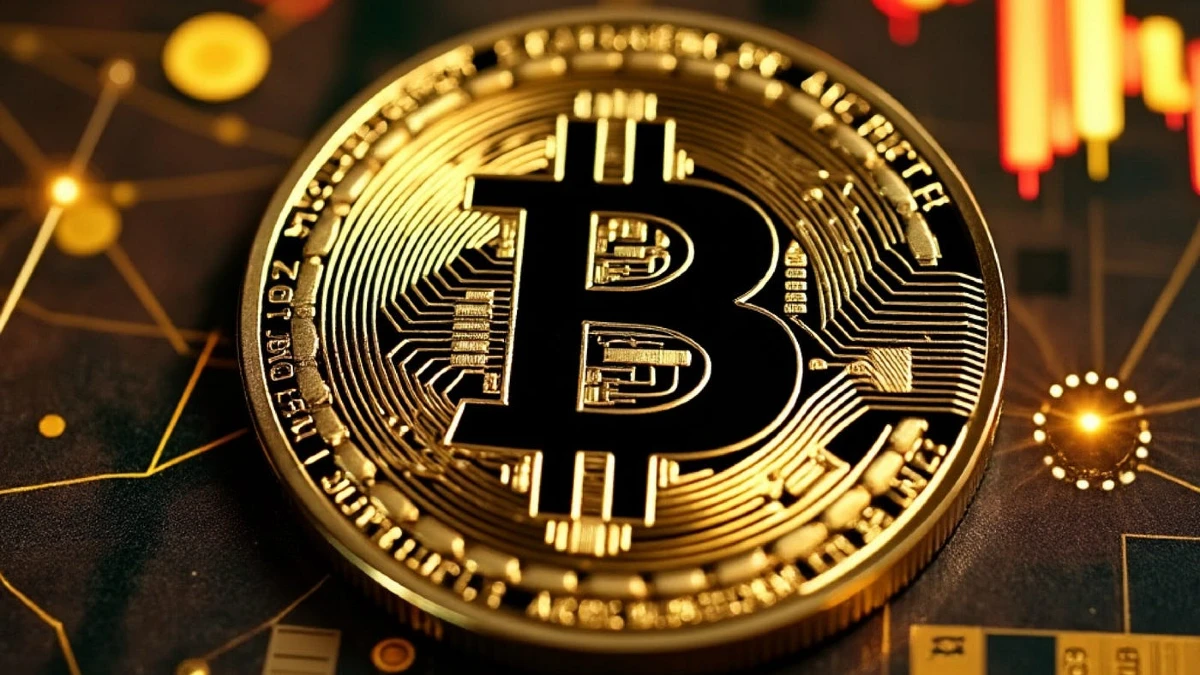 Conceptual image of Bitcoin surpassing gold and traditional currencies in value.