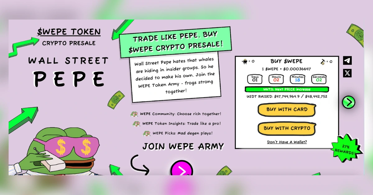 New Meme Coin Sensation Wall Street Pepe Hits $48.5M in Presale, Expert Forecasts Tier-1 Listings