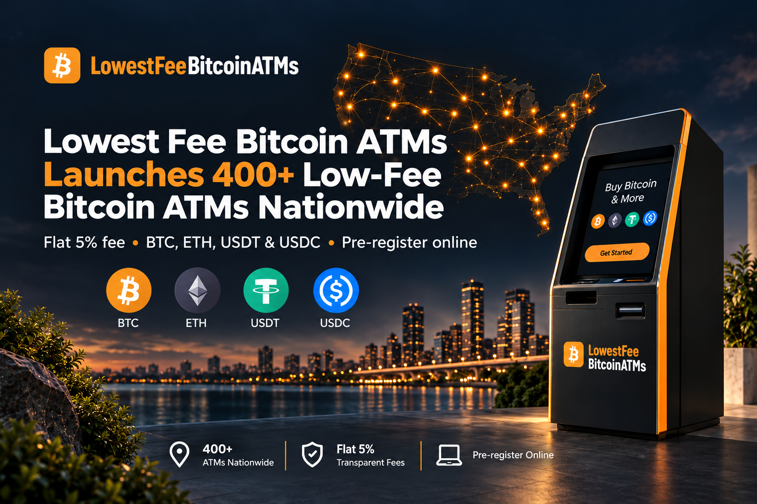 Lowest Fee Bitcoin ATMs Announces Launch of More Than 400 ATMs Nationwide